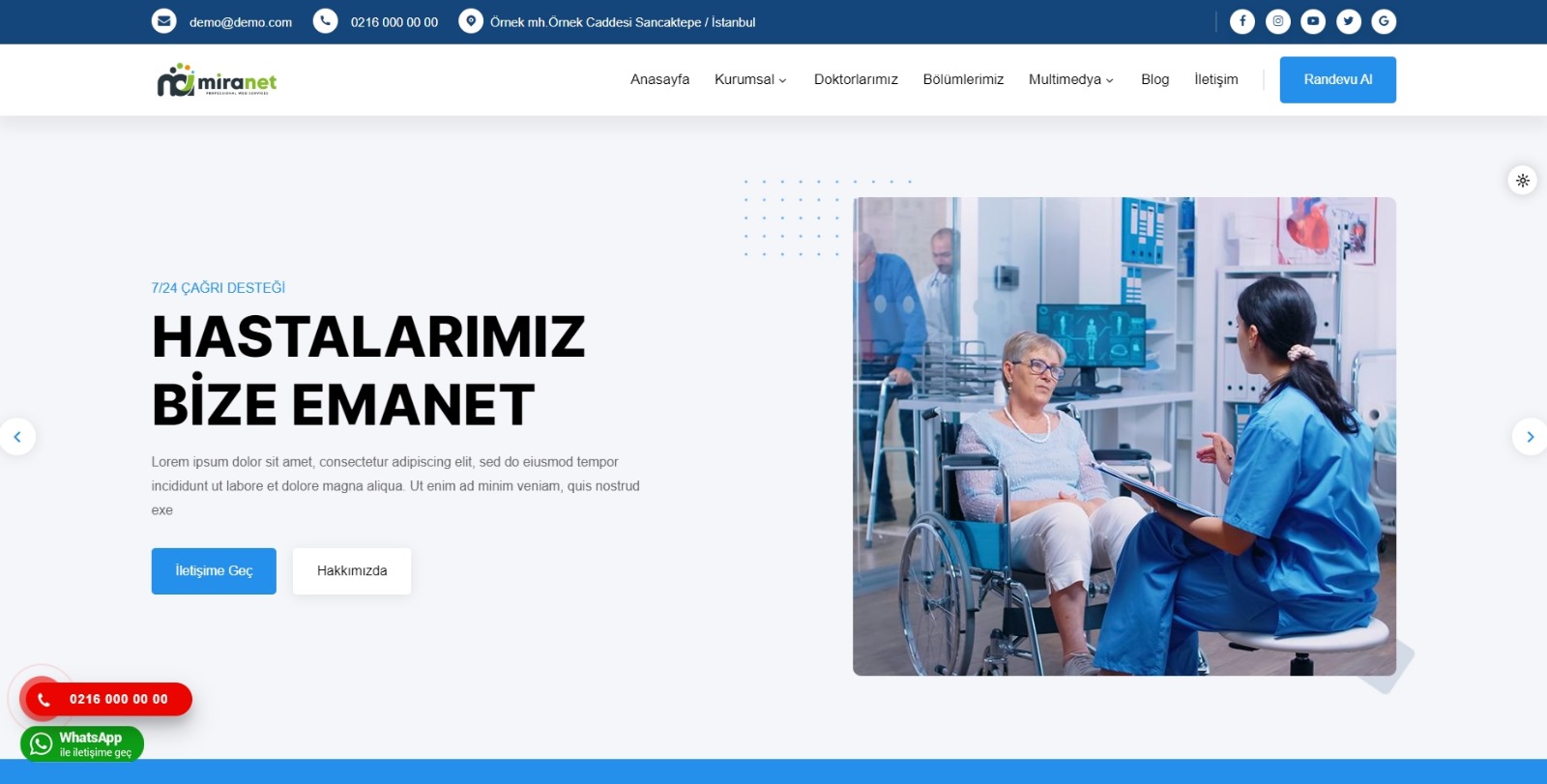 hastane web sitesi tasarımı scripti mira net İnternet ve bilişim